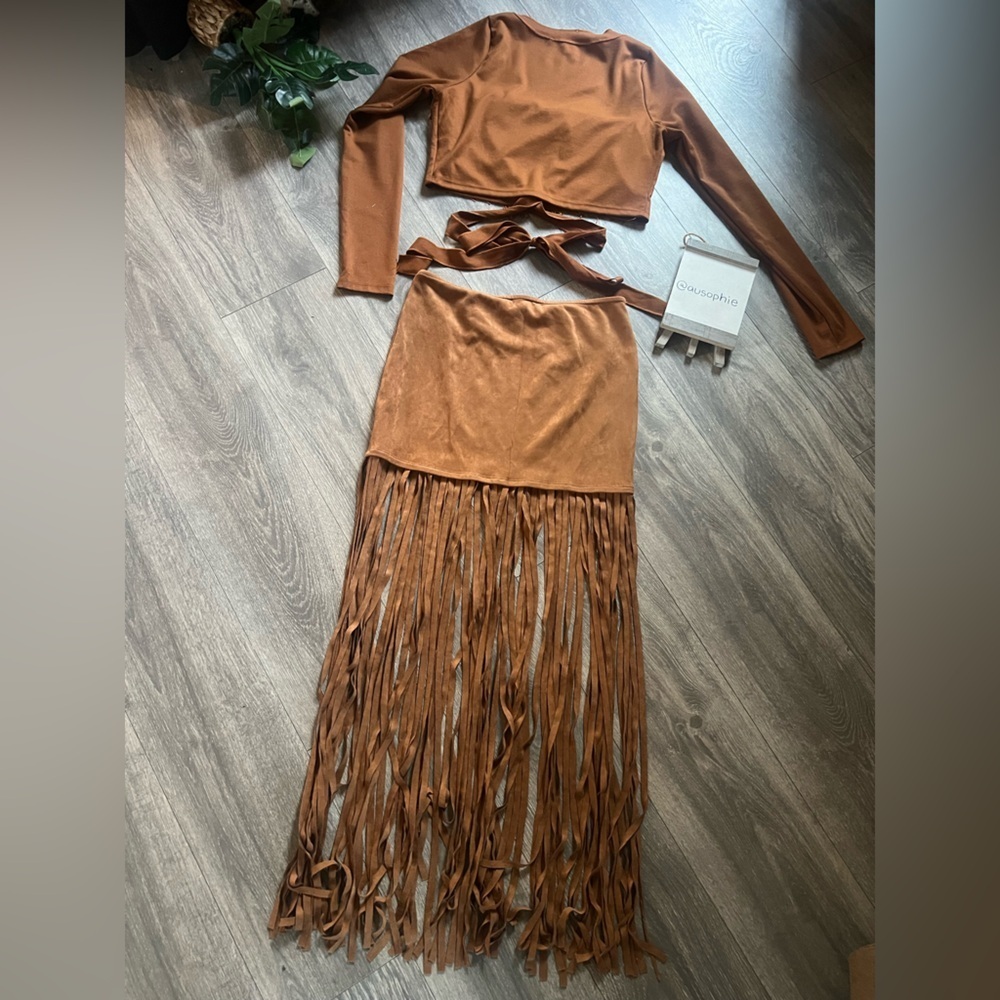 Bear Dance & HYFVE Cognac Fringe Skirt Wrap Top & Bandeau Top Rave Bundle Size L - Picture 7 of 16
